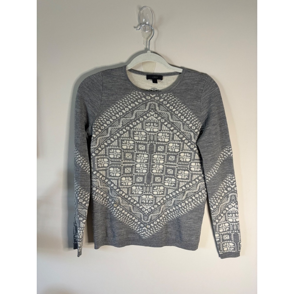 J. Crew Womens Merino Wool Geometric Intarsia Sweater Gray XS 03299 FA13